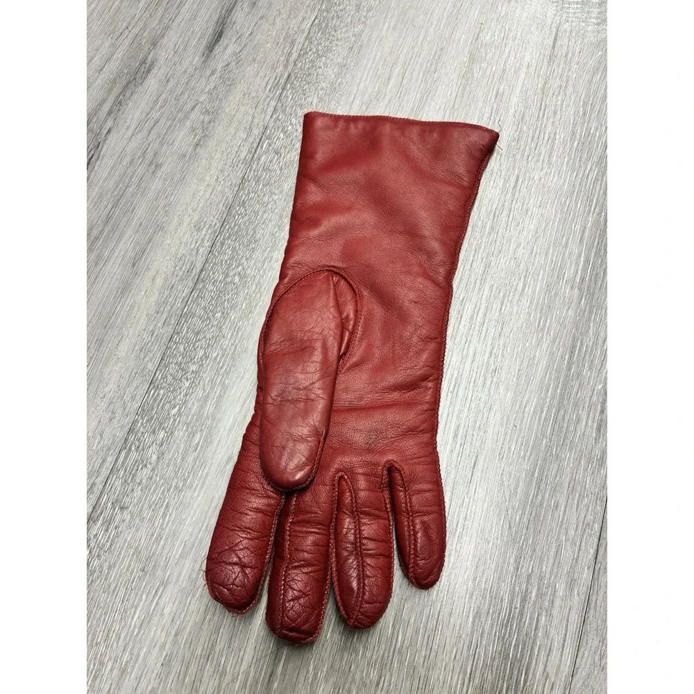 Vintage Coach Red Made In Italy  100% Leather Cashmere Lining Gloves Size 7
